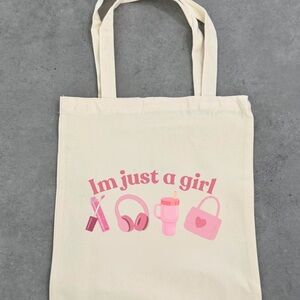 Im just a girl Tote Bag with Pink Graphic